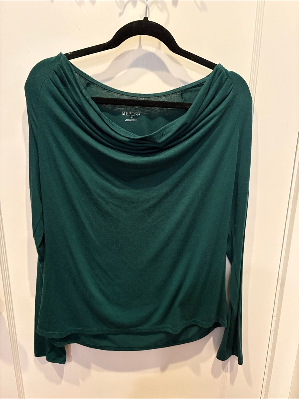 Merona Emerald Green Draped Cowl Neck Long Sleeve Top BN103
